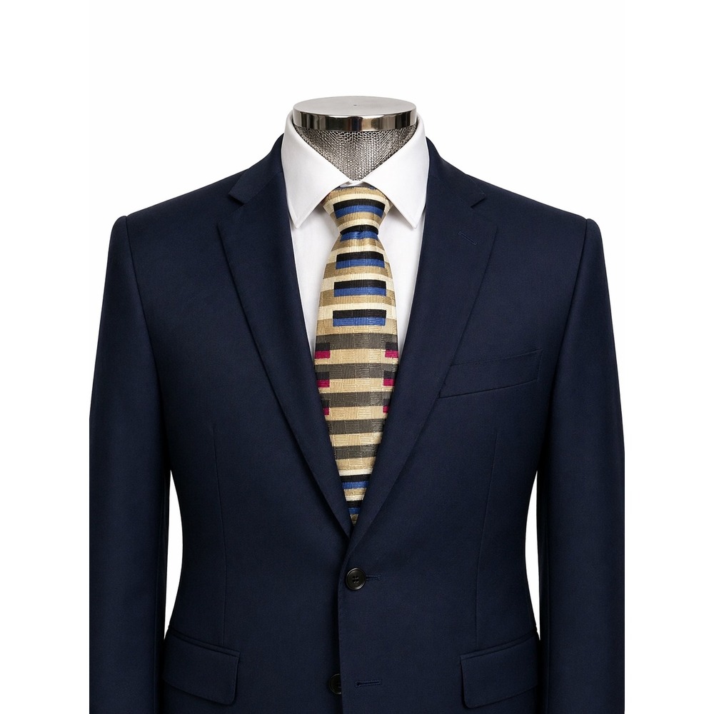 Vintage Format Tie Made in Japan Geometric Abstract Tan Blue Pink Wide Neck Tie